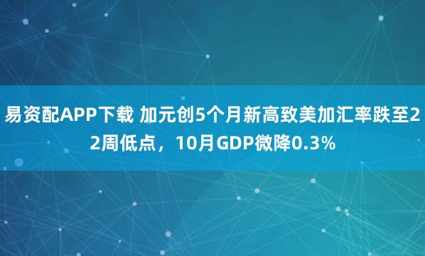 易资配APP下载 加元创5个月新高致美加汇率跌至22周低点，10月GDP微降0.3%